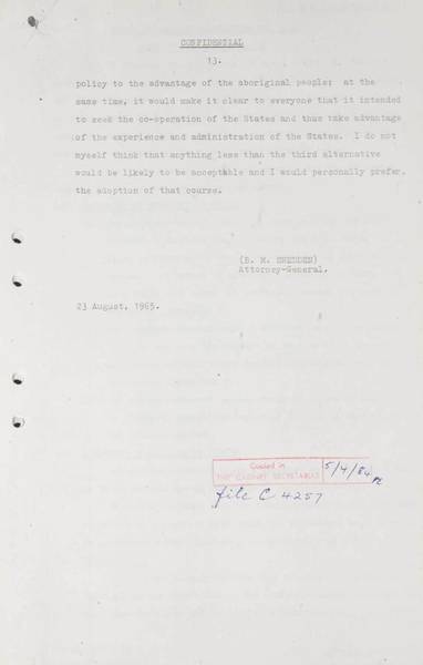 Page 13 of 13 (note pages 14-16 are related documents) Confidential for Cabinet, Submission no. 1009 Constitutional amendments: sections 24-27, 127 and 51 (xxvi) Attorney-General Bill Snedden sets out the case for amendment of section 51 (xxvi) of the Australian Constitution.