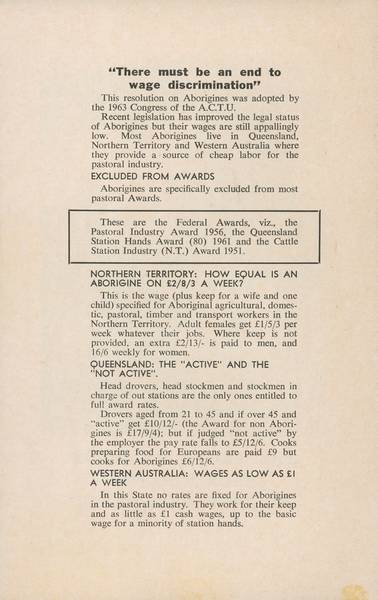 Page 2 of 4  This leaflet produced by the Equal Wages for Aborigines committee shows Aboriginal workers marching in Darwin on May Day 1964.