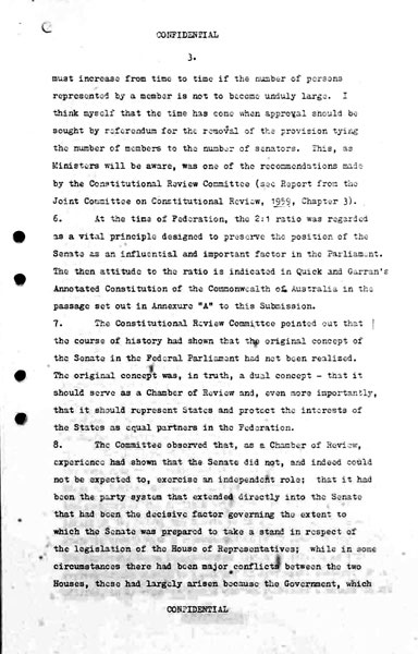 Page 3 of 18 (note pages 19-21 are related documents) Confidential for Cabinet, Submission no. 660 Constitutional amendments: sections 24 to 27, 51 (xxvi), 127 Attorney-General Bill Snedden puts the case for the amendment of section 51 (xxvi) and the repeal of section 127 and for these changes to be put at referendum with proposed changes to the number of parliamentarians.