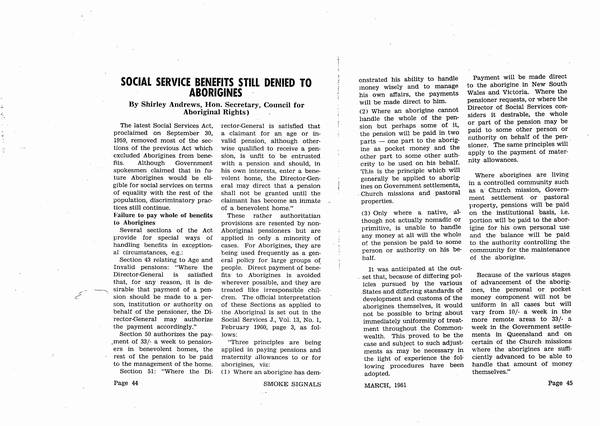 Shirley Andrews explained that, despite the removal of most of the exclusions from the <em>Social Services Act</em>, Aboriginal people were still denied benefits.