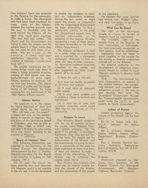 Page 2 of 4 In keeping with its 5th principle 'The absolute retention of all remaining reserves, with native communal or individual ownership', the Federal Council for Aboriginal Advancement opposed this closure.
