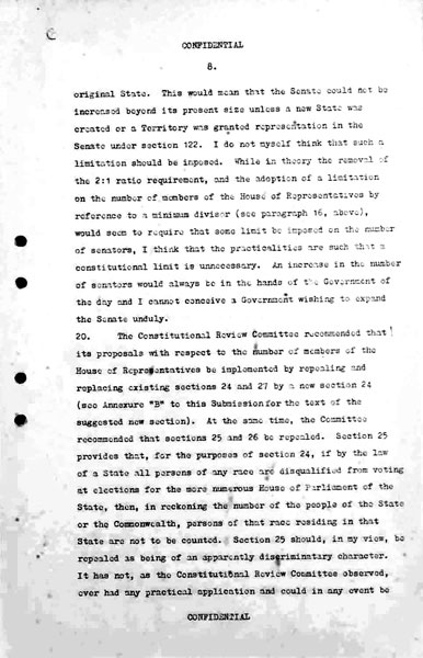 Page 8 of 18 (note pages 19-21 are related documents) Confidential for Cabinet, Submission no. 660 Constitutional amendments: sections 24 to 27, 51 (xxvi), 127 Attorney-General Bill Snedden puts the case for the amendment of section 51 (xxvi) and the repeal of section 127 and for these changes to be put at referendum with proposed changes to the number of parliamentarians.