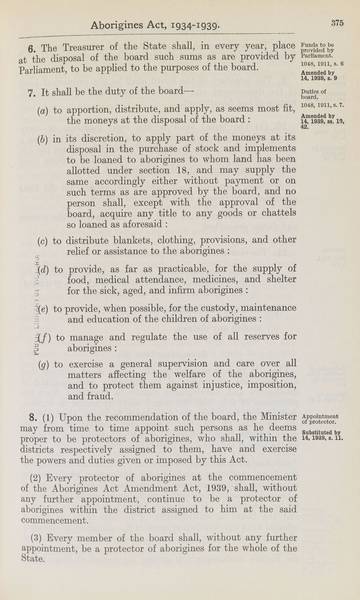 Page 5 of 21 Aborigines Act, 1934-1939, being Aborigines Act, 1934, No. 2154 of 1934 (assented to 18 October 1934) as amended by Aborigines Act Amendment Act, 1939, No. 14 of 1939 (assented to 22 November 1939). An Act to consolidate certain Acts relating to the protection and control of the aboriginal and half-caste inhabitants of South Australia.