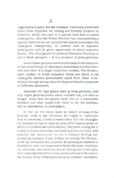 Page 3 of 4 Northern Territory Aboriginal Land Rights, statement by the Minister for the Interior, PJ Nixon, 8 August 1968