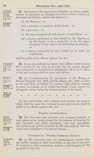 Page 10 of 21 Aborigines Act, 1934-1939, being Aborigines Act, 1934, No. 2154 of 1934 (assented to 18 October 1934) as amended by Aborigines Act Amendment Act, 1939, No. 14 of 1939 (assented to 22 November 1939). An Act to consolidate certain Acts relating to the protection and control of the aboriginal and half-caste inhabitants of South Australia.