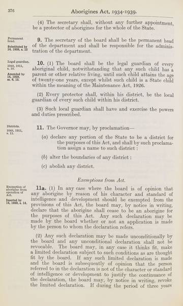 Page 6 of 21 Aborigines Act, 1934-1939, being Aborigines Act, 1934, No. 2154 of 1934 (assented to 18 October 1934) as amended by Aborigines Act Amendment Act, 1939, No. 14 of 1939 (assented to 22 November 1939). An Act to consolidate certain Acts relating to the protection and control of the aboriginal and half-caste inhabitants of South Australia.