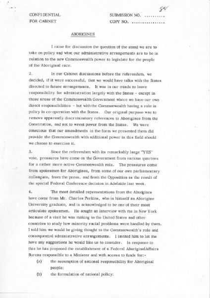 Page 1 of 2  Confidential for Cabinet, Submission No. 88 Aborigines