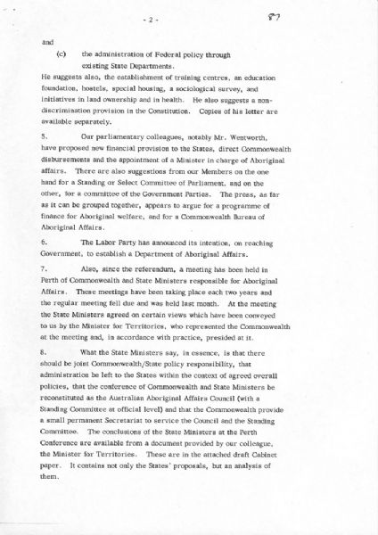 Page 2 of 2 Confidential for Cabinet, Submission No. 88 Aborigines