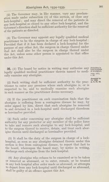 Page 11 of 21 Aborigines Act, 1934-1939, being Aborigines Act, 1934, No. 2154 of 1934 (assented to 18 October 1934) as amended by Aborigines Act Amendment Act, 1939, No. 14 of 1939 (assented to 22 November 1939). An Act to consolidate certain Acts relating to the protection and control of the aboriginal and half-caste inhabitants of South Australia.