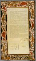 Page 1 of 2 This petition is from representatives of Yirrkala clans concerning proposed mining of their traditional lands. This version of the Bark Petition contains a copy of the petition. The original petition is in storage to prevent the signatures from fading.