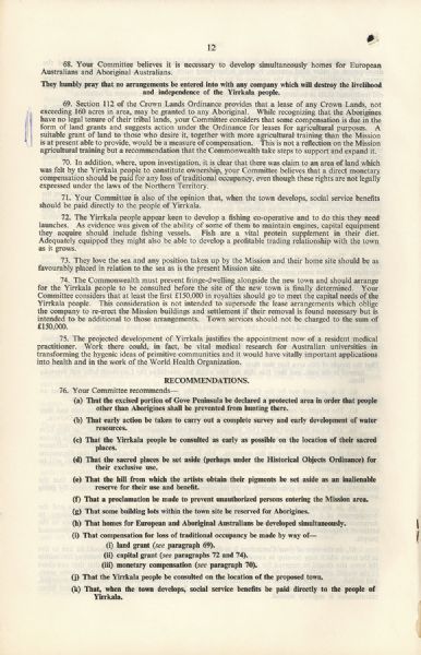 Page 9 of 10  Report of the House of Representatives Select Committee on Grievances of Yirrkala Aborigines, Arnhem Land Reserve, 1963