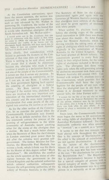Page 15 of 17 Parliamentary debate, Constitution Alteration (Aborigines) Bill 1964. Arthur Calwell, Second reading speech, House of Representatives, 14 May 1964.