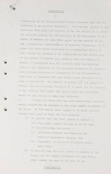 Page 3 of 13 (note pages 14-16 are related documents) Confidential for Cabinet, Submission no. 1009 Constitutional amendments: sections 24-27, 127 and 51 (xxvi) Attorney-General Bill Snedden sets out the case for amendment of section 51 (xxvi) of the Australian Constitution.