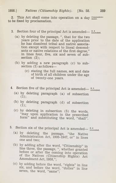 Page 2 of 3 Natives (Citizenship Rights) Act Amendment Act, 1958, Western Australia. An Act to amend the Natives (Citizenship Rights) Act, 1944-1951. Assented to 23 December 1958.