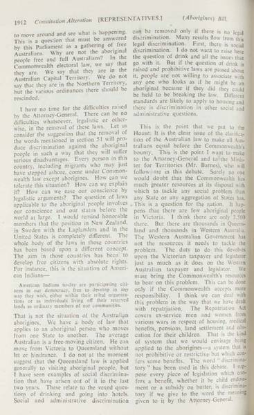 Page 11 of 17 Parliamentary debate, Constitution Alteration (Aborigines) Bill 1964. Arthur Calwell, Second reading speech, House of Representatives, 14 May 1964.