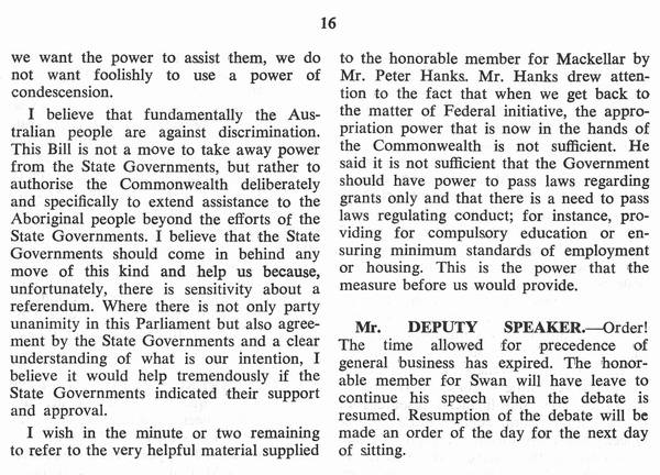 Page 9 of 9 Parliamentary debates, Constitution Alteration (Aborigines) Bill 1966. William Wentworth, Second Reading Speech, House of Representatives, 10 March 1966.